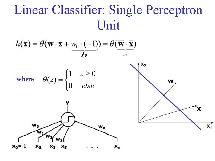Linear Classifier: Single Perceptron Unit where 