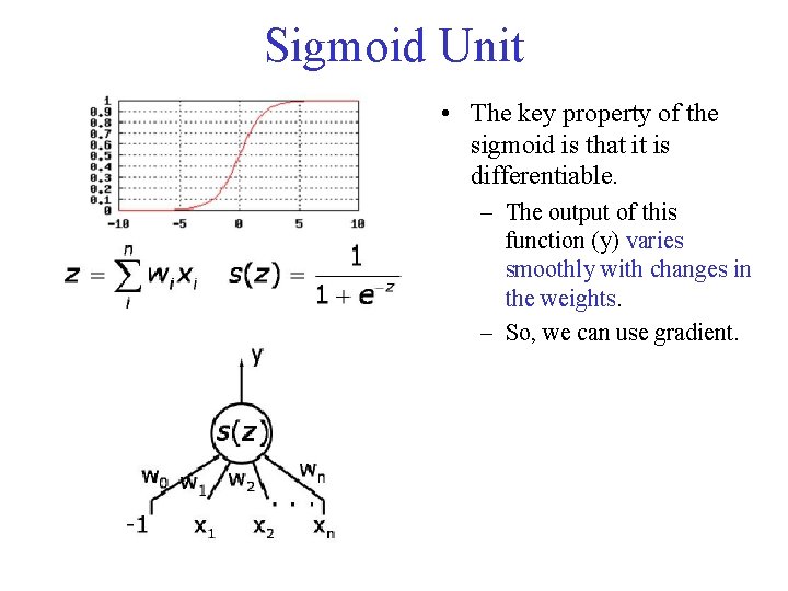 Sigmoid Unit • The key property of the sigmoid is that it is differentiable.