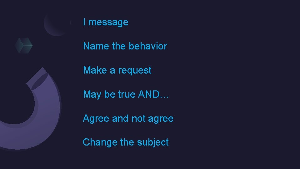 I message Name the behavior Make a request May be true AND… Agree and
