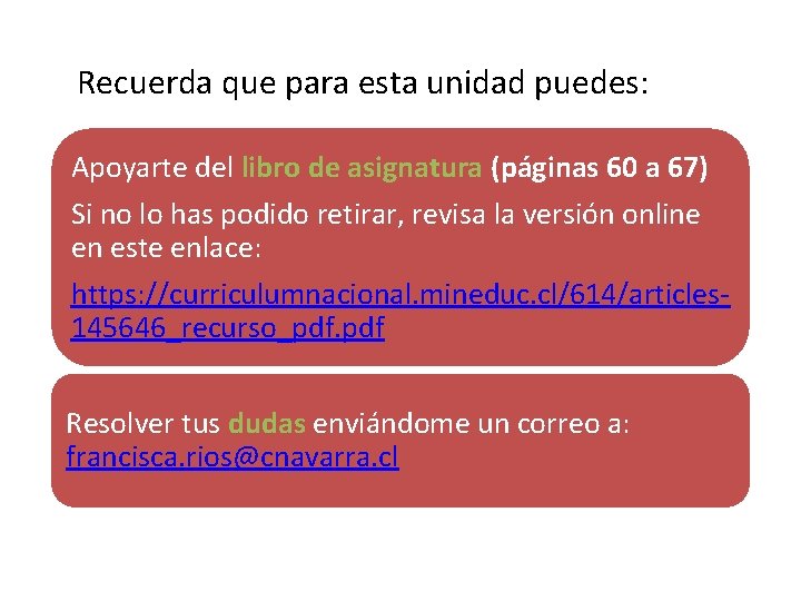 Recuerda que para esta unidad puedes: Apoyarte del libro de asignatura (páginas 60 a