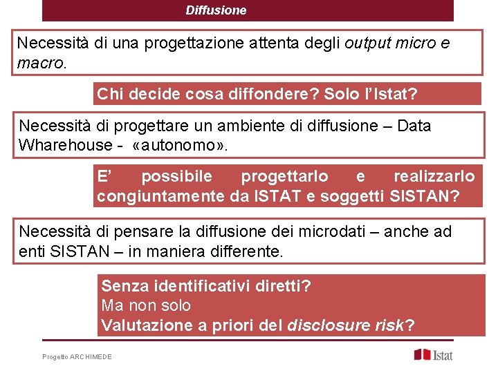 Diffusione Necessità di una progettazione attenta degli output micro e macro. Chi decide cosa