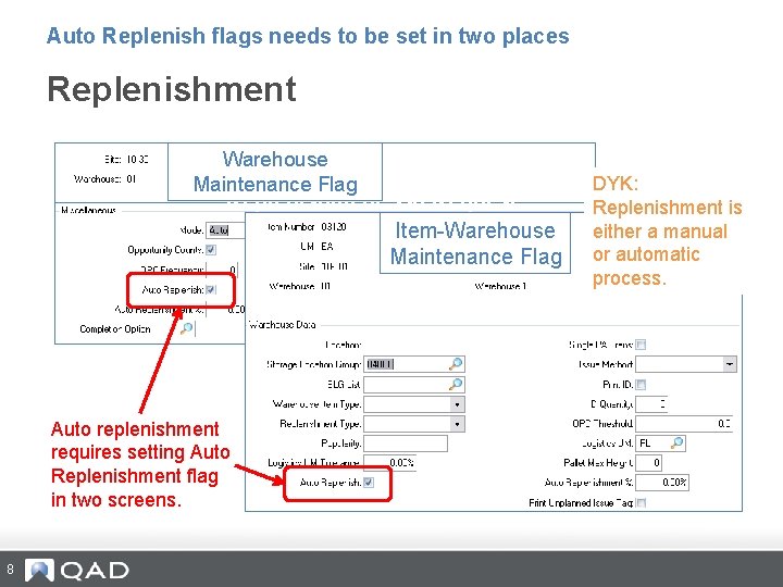 Auto Replenish flags needs to be set in two places Replenishment Warehouse Maintenance Flag