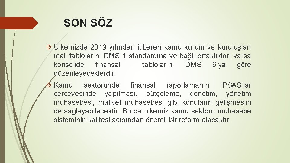 SON SÖZ Ülkemizde 2019 yılından itibaren kamu kurum ve kuruluşları mali tablolarını DMS 1