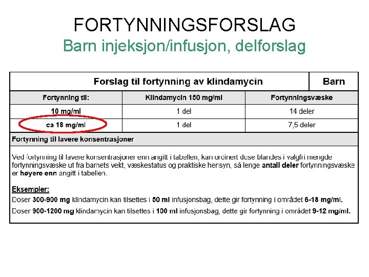 FORTYNNINGSFORSLAG Barn injeksjon/infusjon, delforslag 