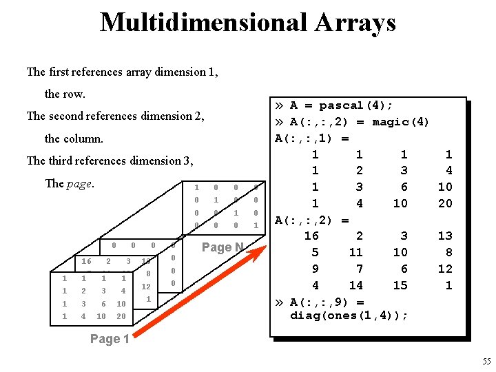 Multidimensional Arrays The first references array dimension 1, the row. » » The second