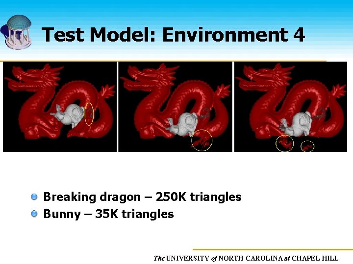 Test Model: Environment 4 Breaking dragon – 250 K triangles Bunny – 35 K