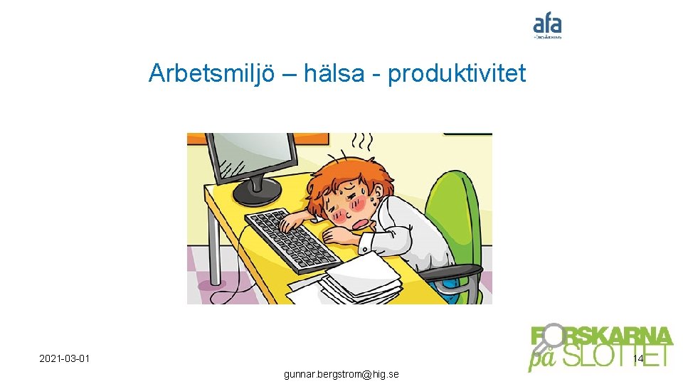 Arbetsmiljö – hälsa - produktivitet 2021 -03 -01 14 gunnar. bergstrom@hig. se 