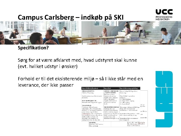 Campus Carlsberg – indkøb på SKI Specifikation? Sørg for at være afklaret med, hvad
