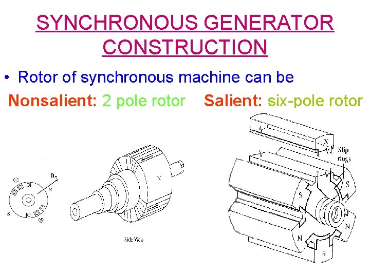 SYNCHRONOUS GENERATOR CONSTRUCTION • Rotor of synchronous machine can be Nonsalient: 2 pole rotor