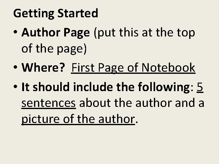 Getting Started • Author Page (put this at the top of the page) • Getting Started • Author Page (put this at the top of the page) •