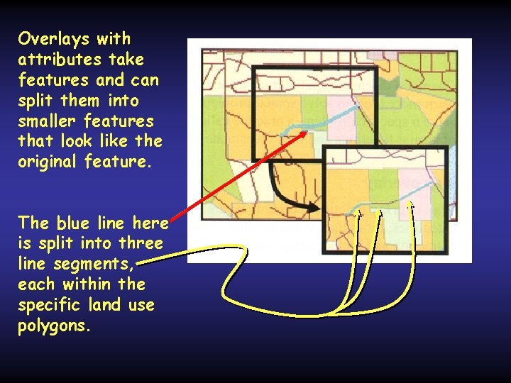 Overlays with attributes take features and can split them into smaller features that look Overlays with attributes take features and can split them into smaller features that look