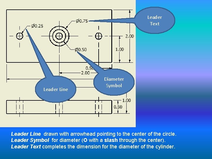 Leader Text Leader Line Diameter Symbol Leader Line drawn with arrowhead pointing to the