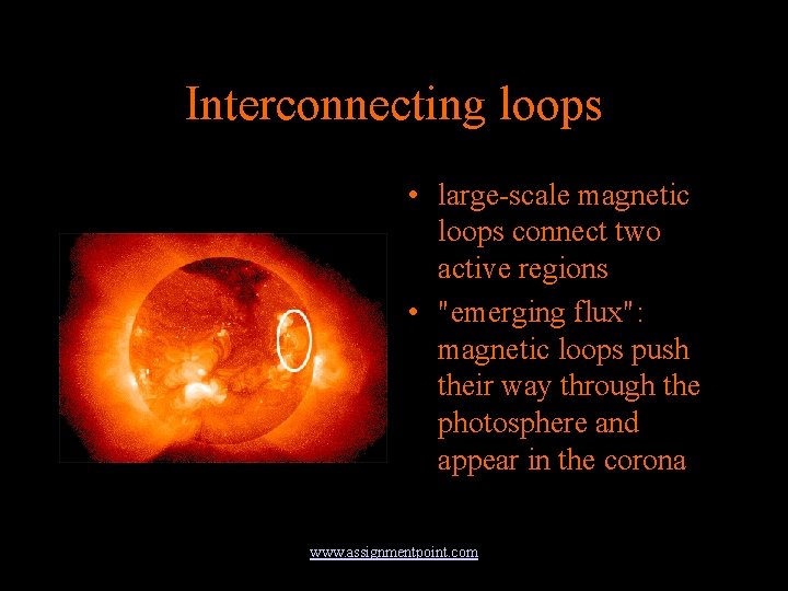 Interconnecting loops • large-scale magnetic loops connect two active regions • "emerging flux": magnetic