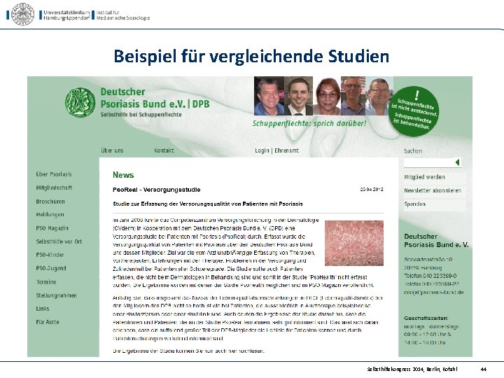 Beispiel für vergleichende Studien Selbsthilfekongress 2014, Berlin, Kofahl 44 