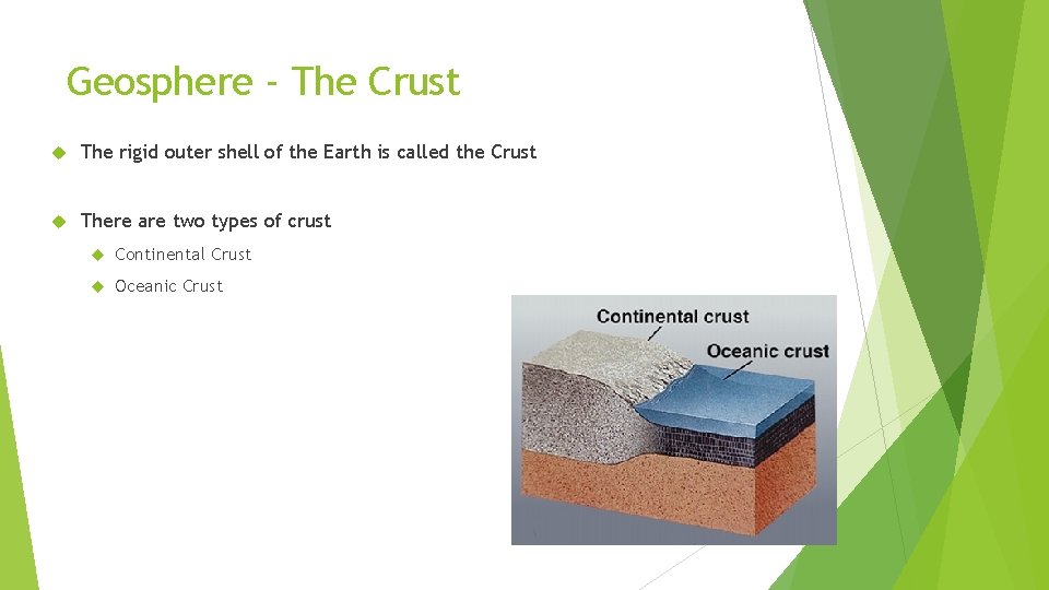 Geosphere - The Crust The rigid outer shell of the Earth is called the