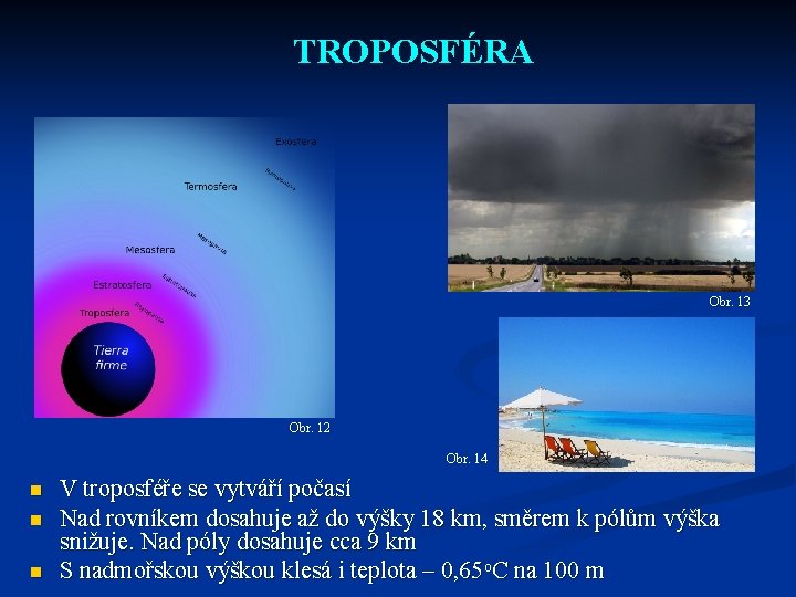 TROPOSFÉRA Obr. 13 Obr. 12 Obr. 14 n n n V troposféře se vytváří