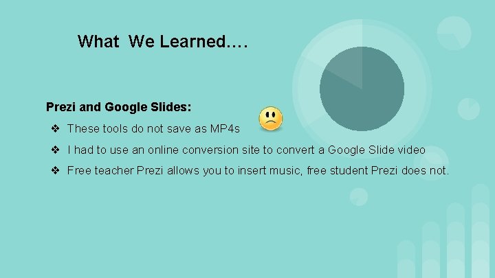What We Learned…. Prezi and Google Slides: ❖ These tools do not save as