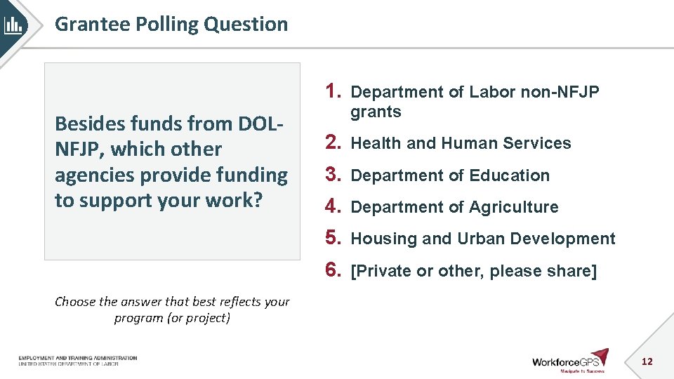Grantee Polling Question 1. Department of Labor non-NFJP Besides funds from DOLNFJP, which other