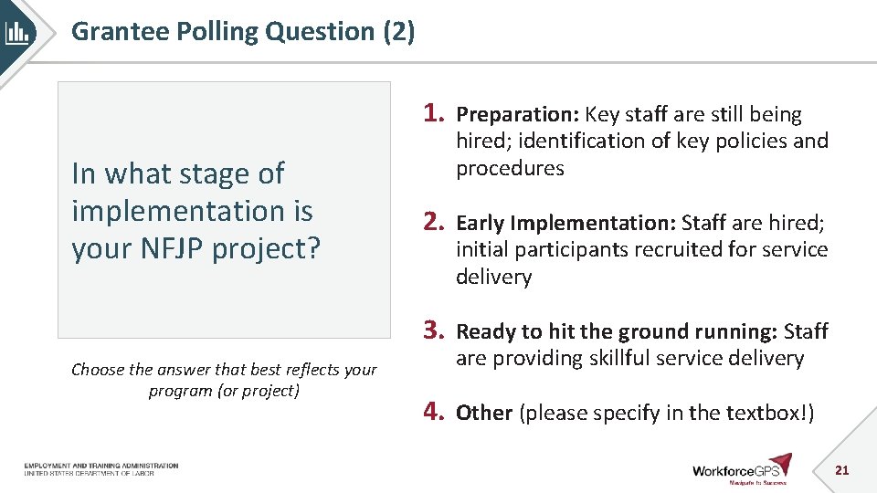 Grantee Polling Question (2) 1. Preparation: Key staff are still being In what stage