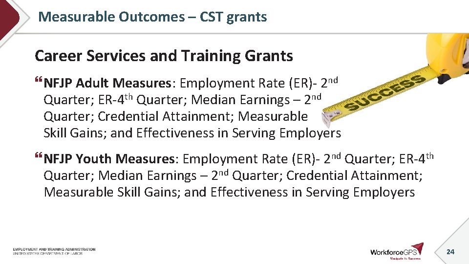 Measurable Outcomes – CST grants Career Services and Training Grants NFJP Adult Measures: Employment