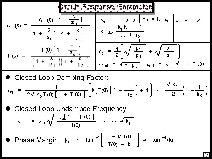 Circuit Response Parameters s A cl (0) 1 – z o 2 cl s Circuit Response Parameters s A cl (0) 1 – z o 2 cl s