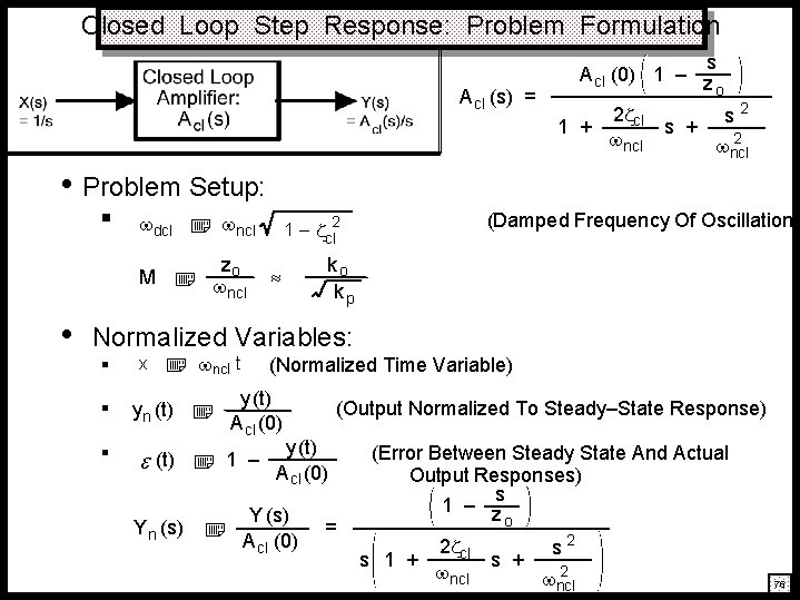 Closed Loop Step Response: Problem Formulation A cl (s) = s A cl (0) Closed Loop Step Response: Problem Formulation A cl (s) = s A cl (0)