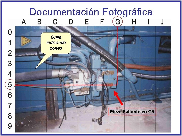 Documentación Fotográfica Grilla indicando zonas Pieza Faltante en G 5 