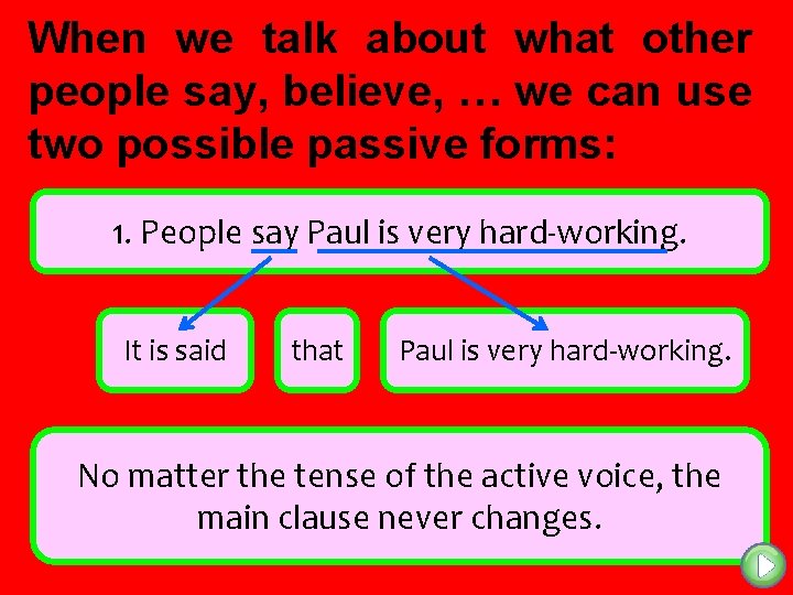 When we talk about what other people say, believe, … we can use two