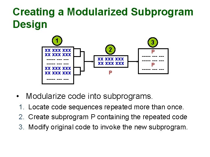 Creating a Modularized Subprogram Design 1 xx xxx xxx ----- --- --xx xxx xxx