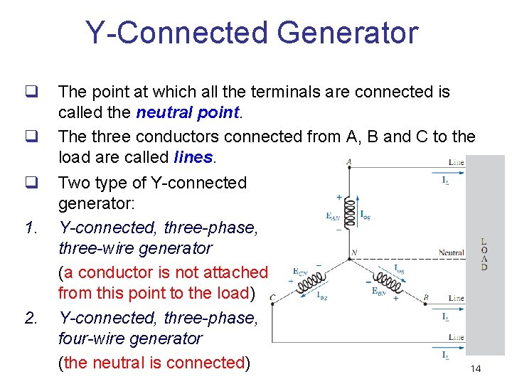 Y-Connected Generator q q q 1. 2. The point at which all the terminals