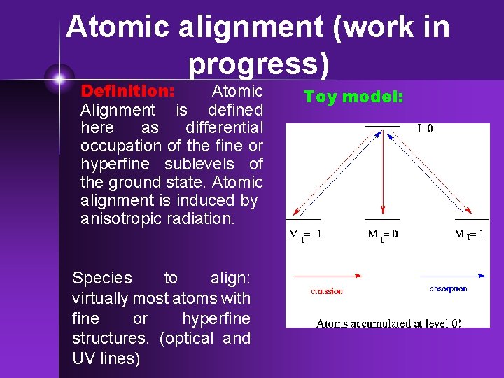 Atomic alignment (work in progress) Definition: Atomic Alignment is defined here as differential occupation