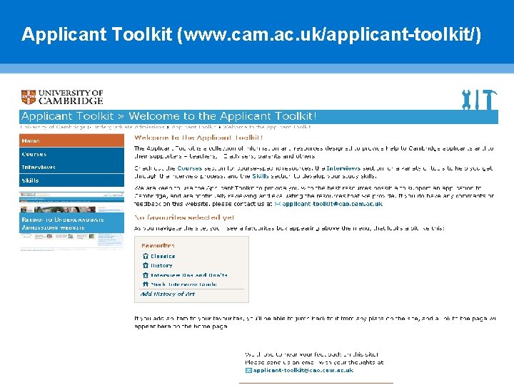 Applicant Toolkit (www. cam. ac. uk/applicant-toolkit/) 