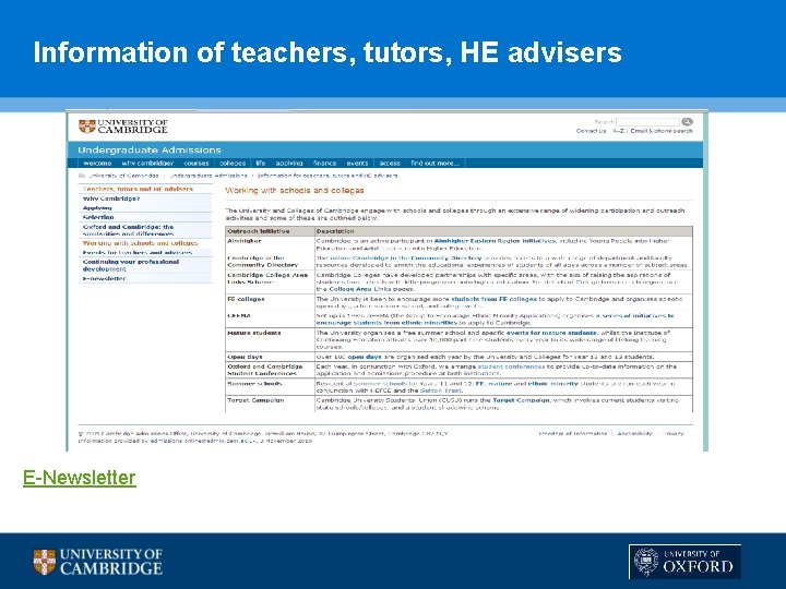 Information of teachers, tutors, HE advisers E-Newsletter 