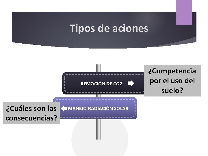 Tipos de aciones REMOCIÓN DE CO 2 ¿Cuáles son las consecuencias? MANEJO RADIACIÓN SOLAR