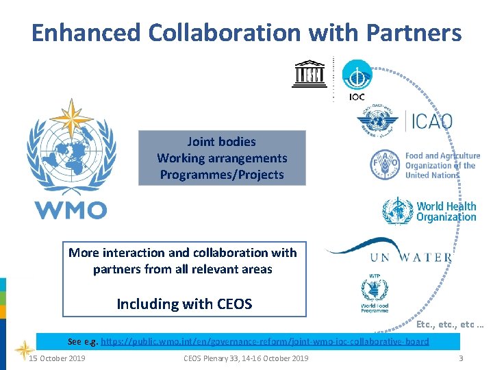 Enhanced Collaboration with Partners Joint bodies Working arrangements Programmes/Projects More interaction and collaboration with