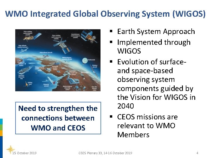 WMO Integrated Global Observing System (WIGOS) Need to strengthen the connections between WMO and