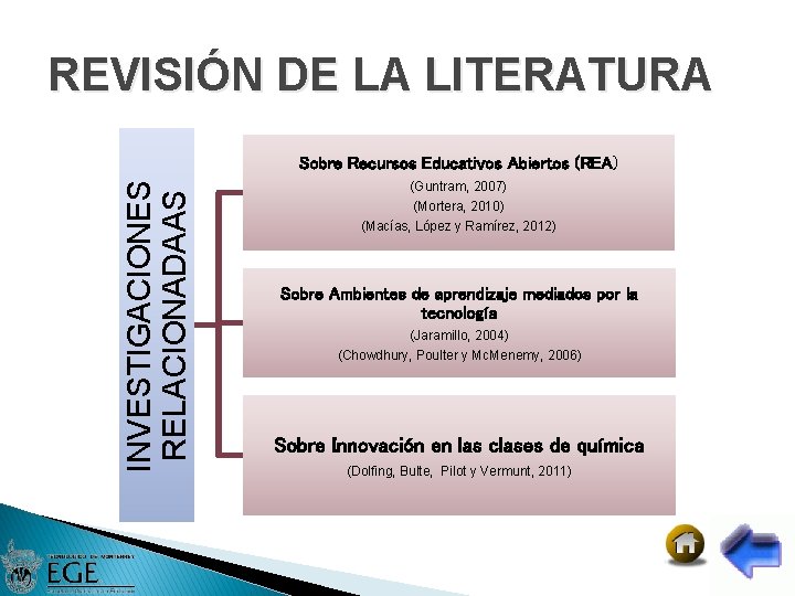 REVISIÓN DE LA LITERATURA INVESTIGACIONES RELACIONADAAS Sobre Recursos Educativos Abiertos (REA) (Guntram, 2007) (Mortera,