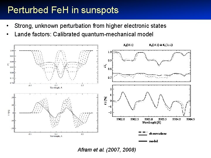  Perturbed Fe. H in sunspots • Strong, unknown perturbation from higher electronic states