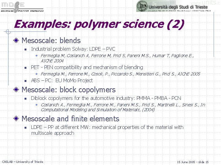 Examples: polymer science (2) Mesoscale: blends n Industrial problem Solvay: LDPE – PVC w