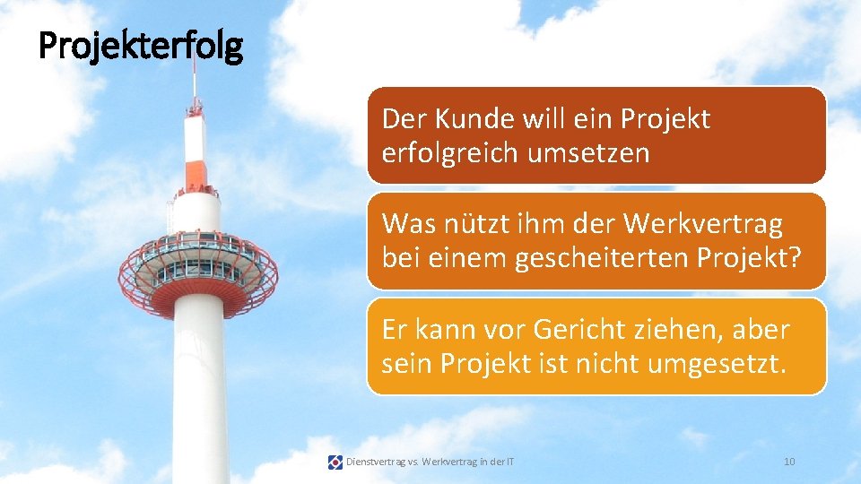 Projekterfolg Der Kunde will ein Projekt erfolgreich umsetzen Was nützt ihm der Werkvertrag bei