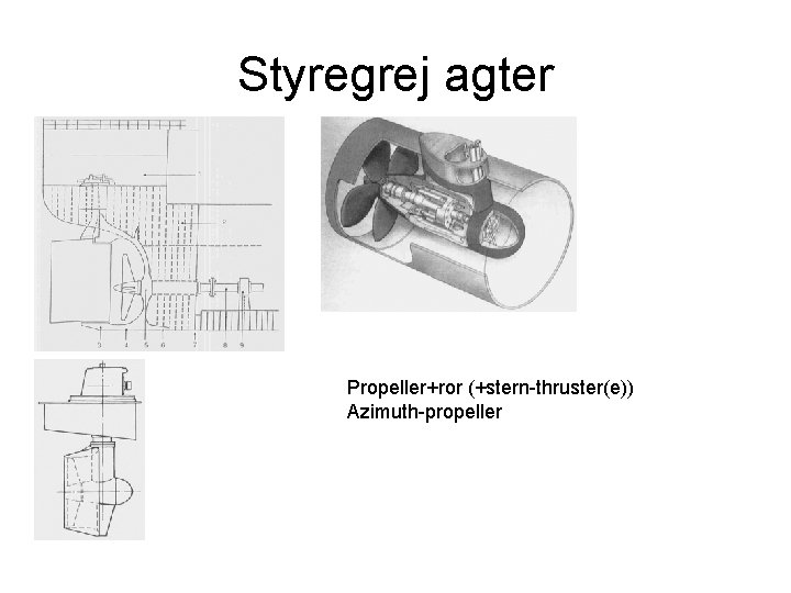 Styregrej agter Propeller+ror (+stern-thruster(e)) Azimuth-propeller 