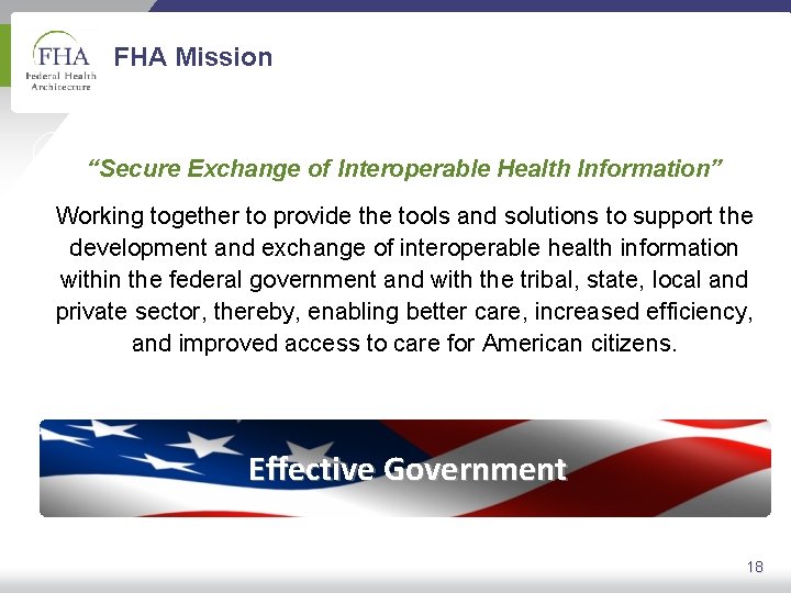 FHA Mission “Secure Exchange of Interoperable Health Information” Working together to provide the tools