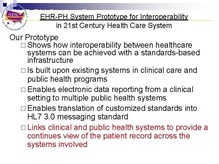 EHR-PH System Prototype forfor. Interoperability EHR-PH System Prototype Interoperability Health Surveillance Clinical Care in