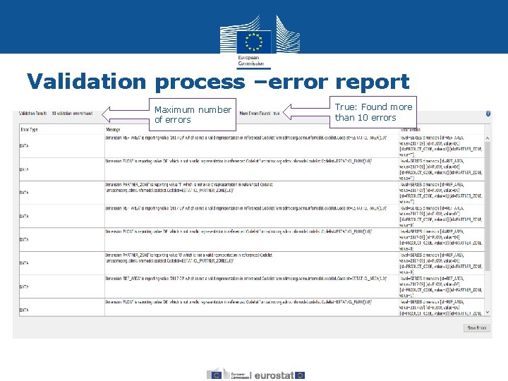 Validation process –error report True: Found more than 10 errors Maximum number of errors