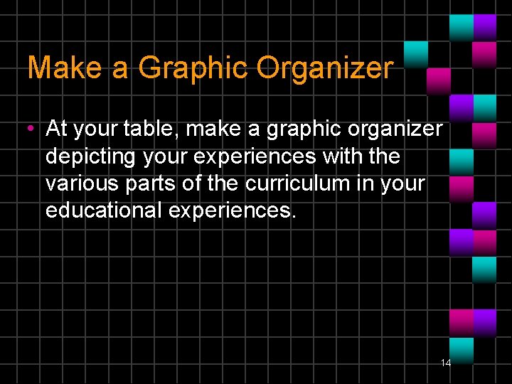 Make a Graphic Organizer • At your table, make a graphic organizer depicting your