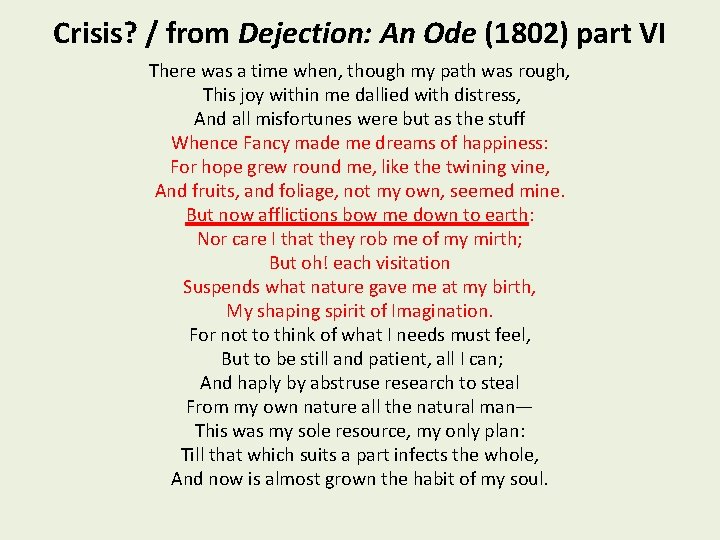 Crisis? / from Dejection: An Ode (1802) part VI There was a time when,