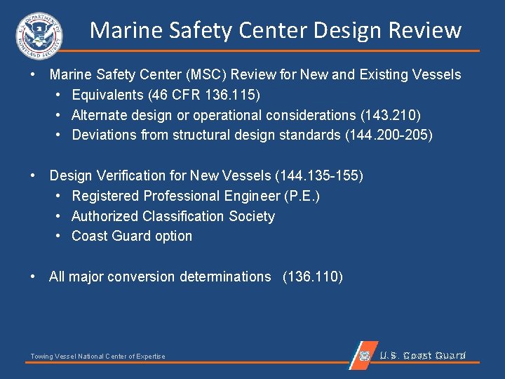 Marine Safety Center Design Review • Marine Safety Center (MSC) Review for New and