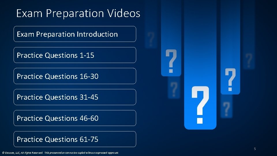 Exam Preparation Videos Exam Preparation Introduction Practice Questions 1 -15 Practice Questions 16 -30