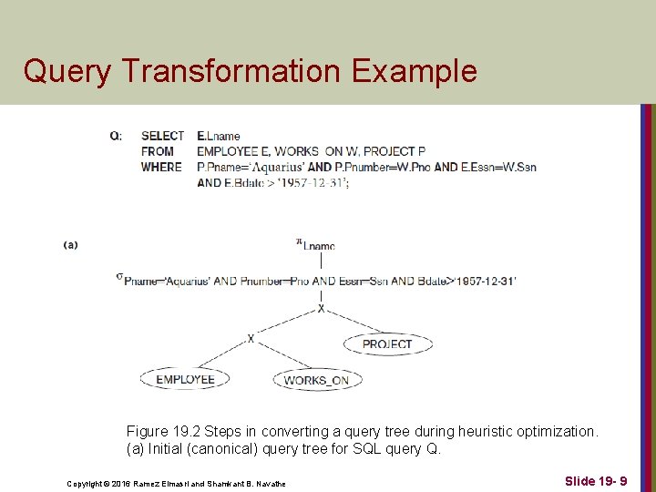 Query Transformation Example Figure 19. 2 Steps in converting a query tree during heuristic