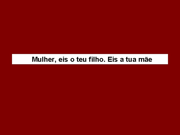 Mulher, eis o teu filho. Eis a tua mãe 